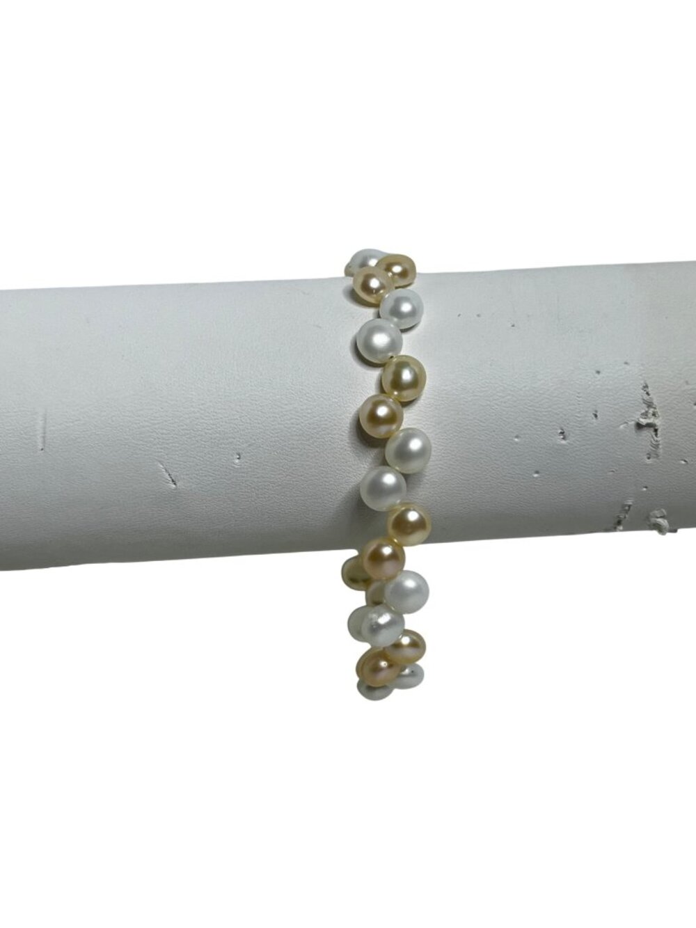 White And Peach Faux Pearl Bracelet (6511-1-3)